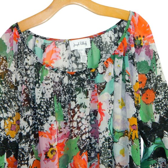 Joseph Ribkoff Sheer Floral Oversize Chiffon 3/4" Bell Cuff Sleeve Blouse Size 8 - Picture 4 of 16